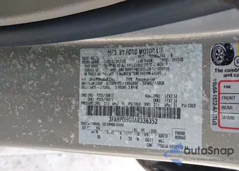 2010 Ford Fusion Se z USA, uszkodzony, nr VIN 3FAHP0HG0AR336352